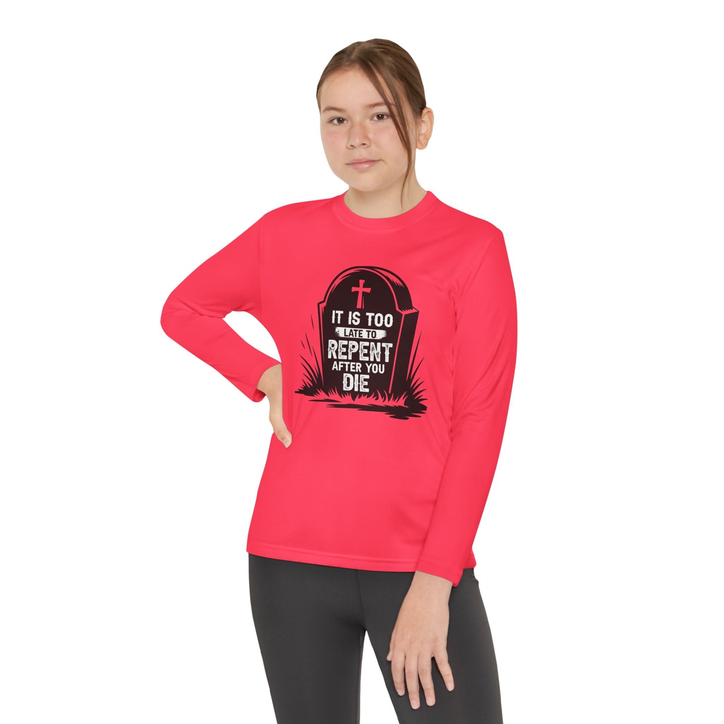 It Is Too Late to Repent In the Grave, Youth Long Sleeve Tee — Christian, Faith-Based