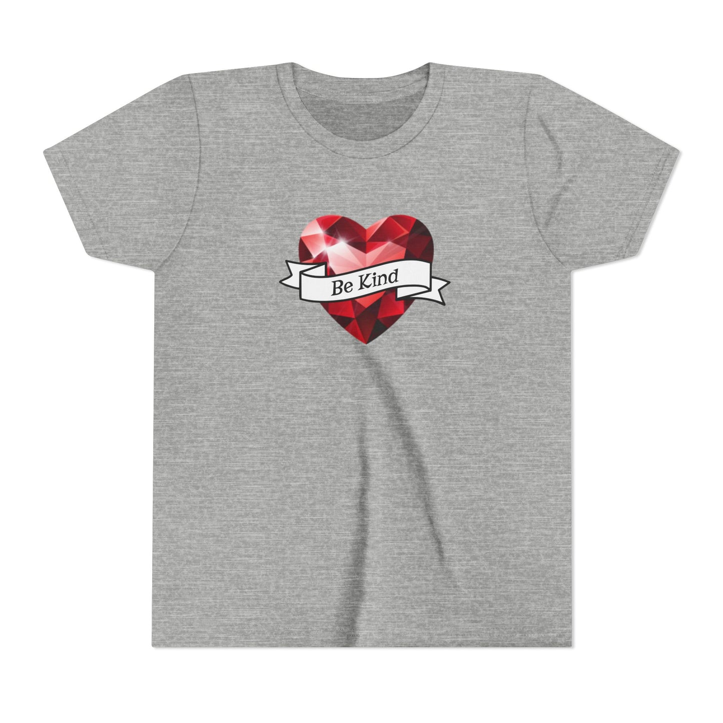 Youth Tee — 'Be Kind' Red Gem Heart Graphic, Christian, Faith-Based