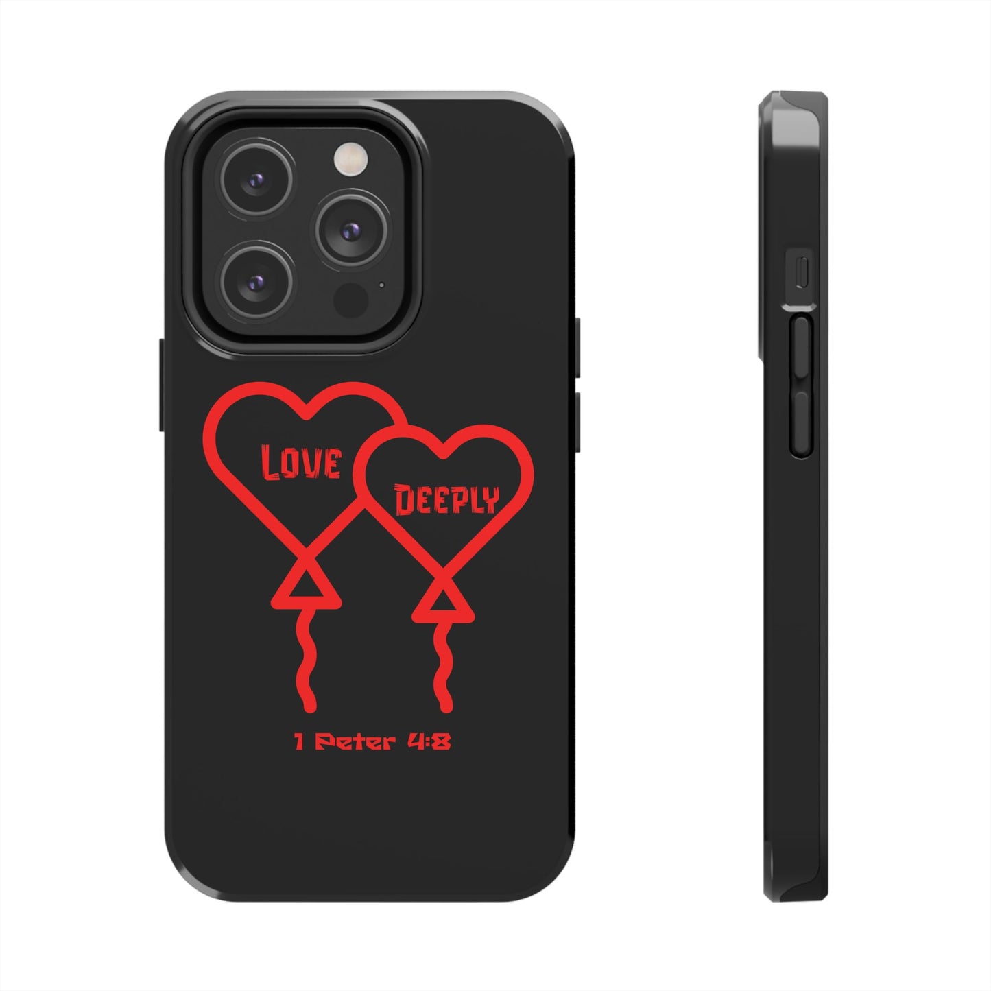 Love Deeply Phone Case — Red Heart Balloons with 1 Peter 4:8, Faith-Based