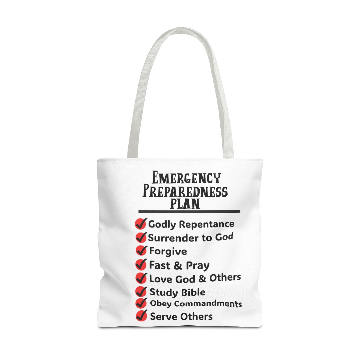 Emergency Preparedness Plan Tote, Christian Tote Bag, Inspirational Christian Gift, Bible Faith