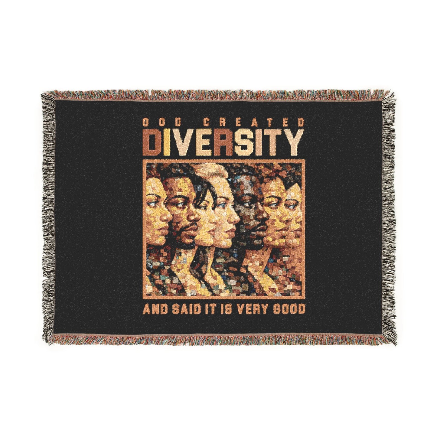 Woven Blanket — "Diversity: Our Beauty, Our Strength" Decorative Throw, Faith-Based