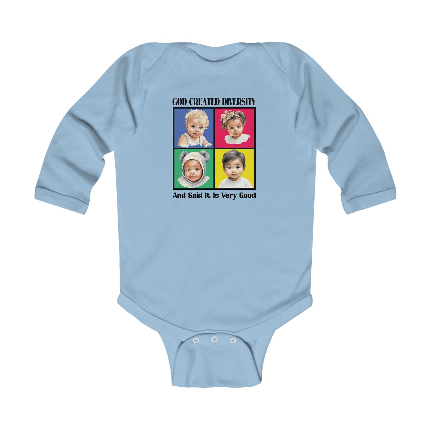 Infant Bodysuit – “God Created Diversity and Said It Is Very Good” Colorful Baby Onesie