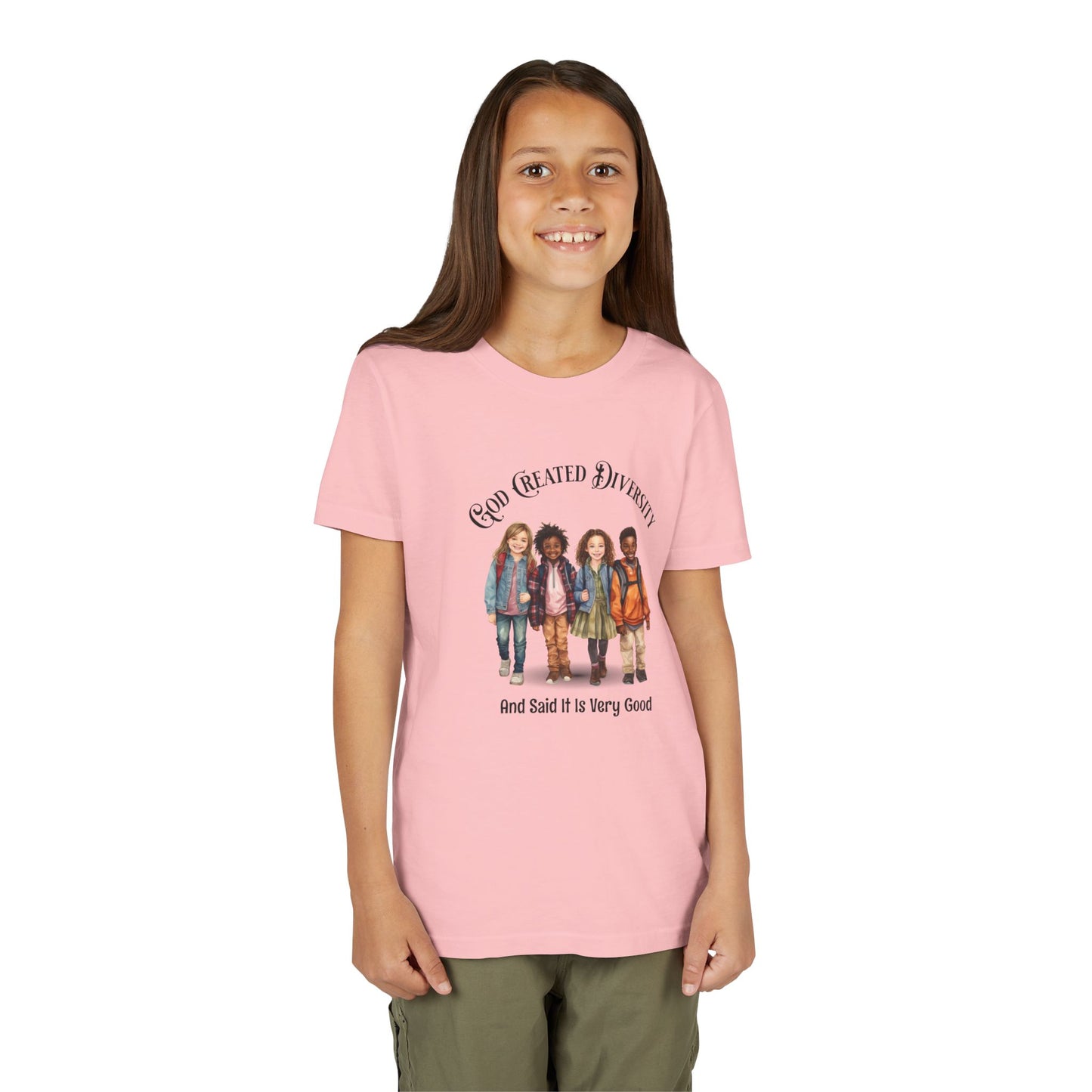 Youth Tee — "God Created Diversity and Said It Is Very Good" Kids Graphic Shirt, Faith-Based
