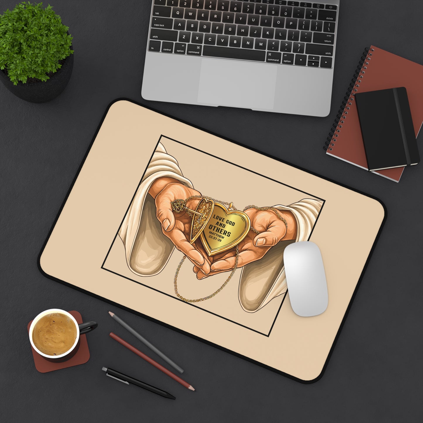 Faith-Inspired Desk Mat — Greatest Commandments"Love God and Others"