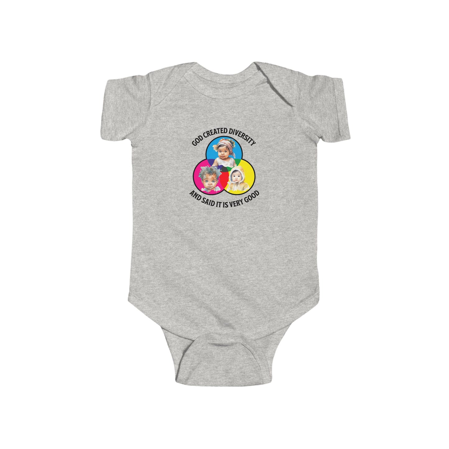 God Created Diversity, Baby Onesie, Faith-Based, Circle Baby Faces