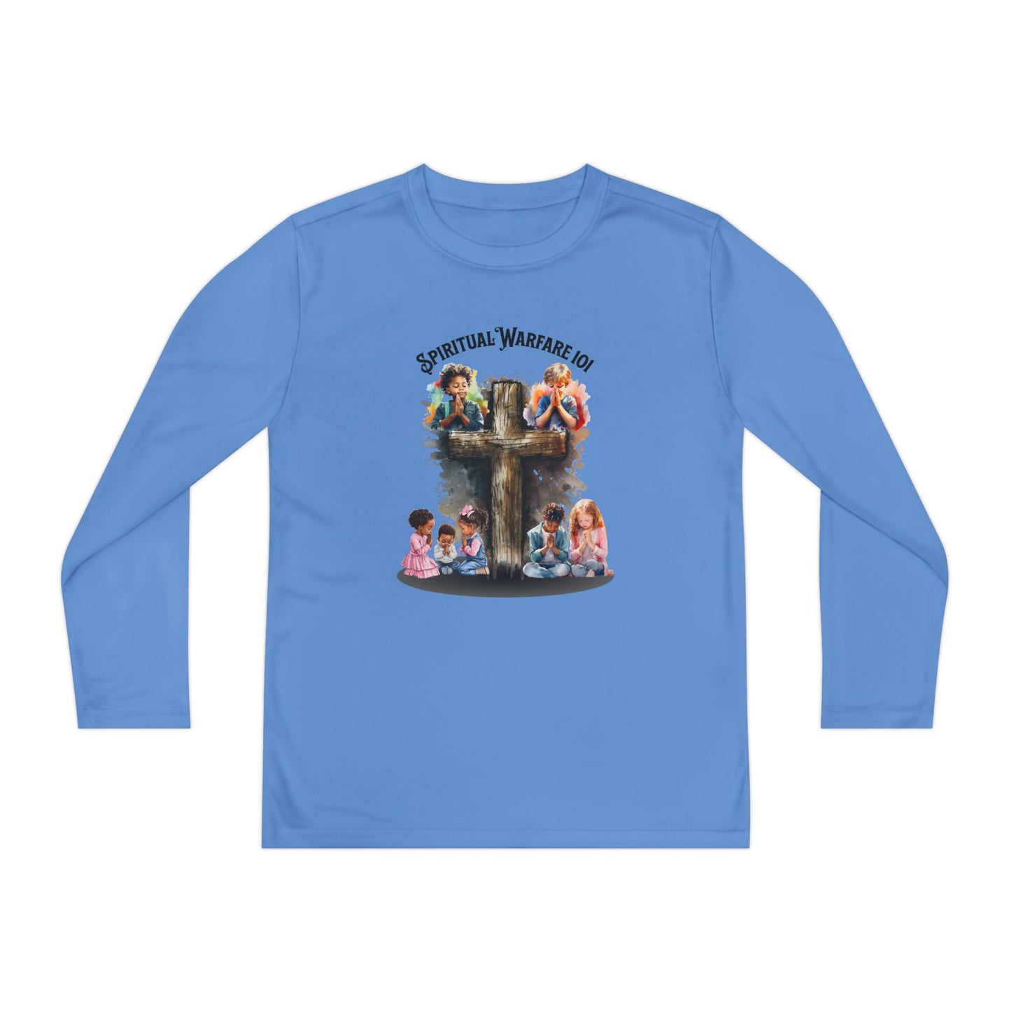 Youth Long Sleeve Tee — "Spiritual Warfare" Kids Christian Prayer Shirt