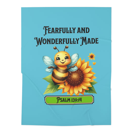 Baby Swaddle Blanket — "Fearfully and Wonderfully Made" Bee & Sunflower Psalm 139:14, Infant Swaddle