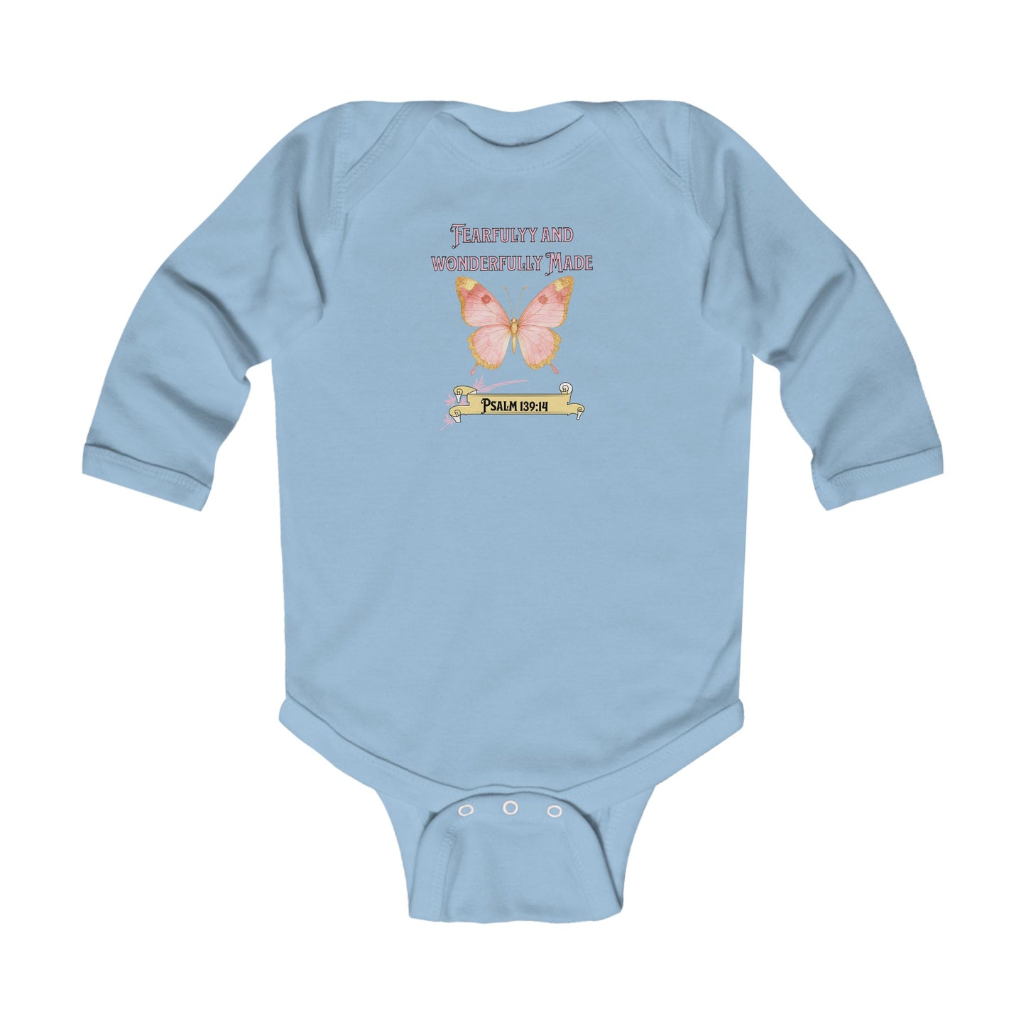Fearfully and Wonderfully Made, Butterfly, Christian Infant Long Sleeve Onesie, Faith-Based