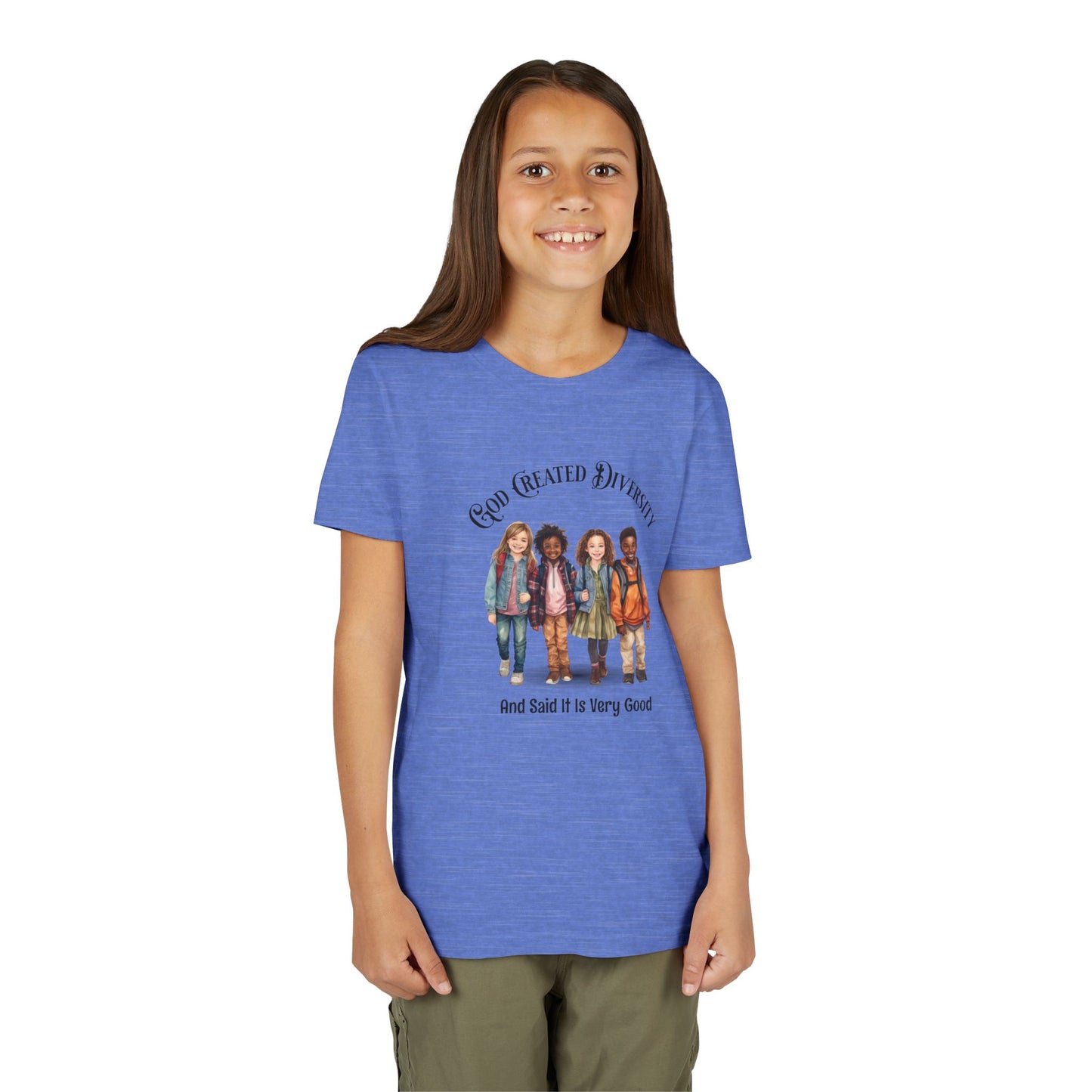 Youth Tee — "God Created Diversity and Said It Is Very Good" Kids Graphic Shirt, Faith-Based