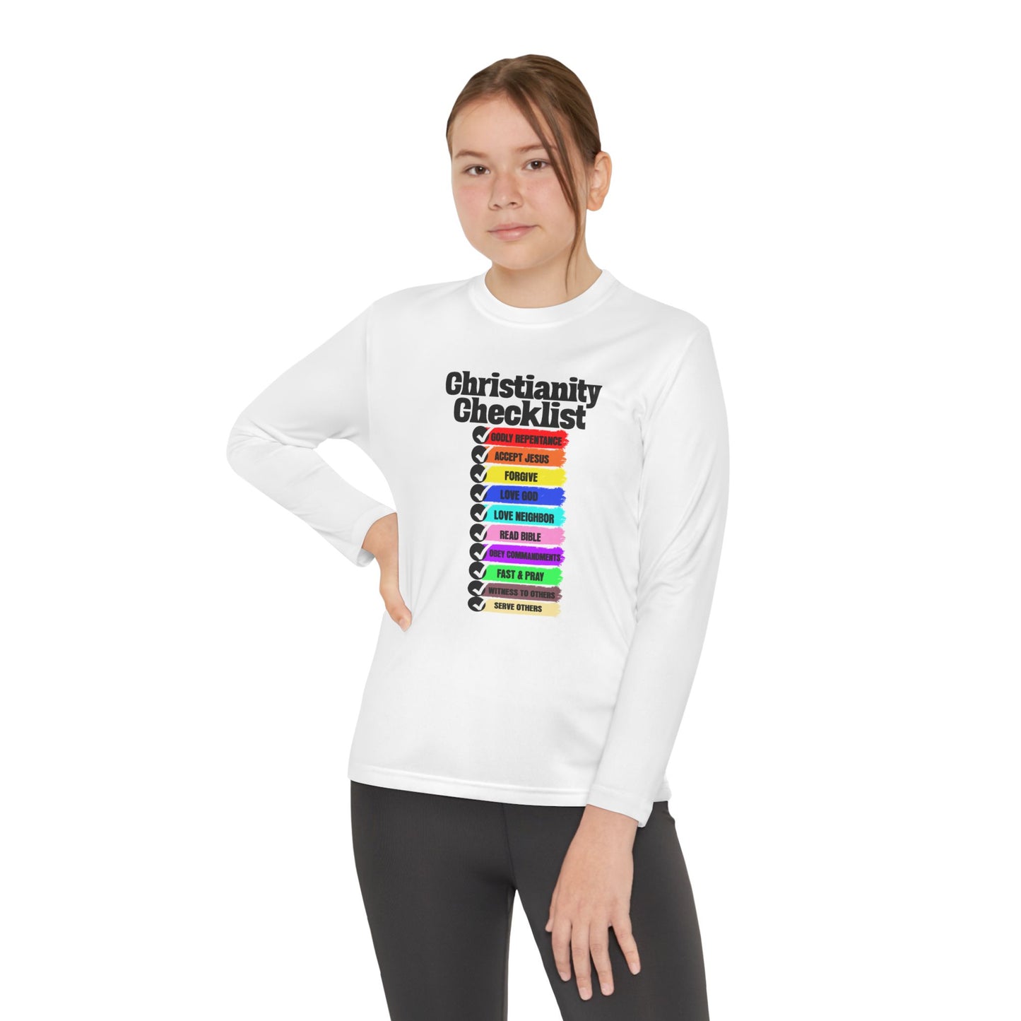 Christianity Checklist, Youth Long Sleeve Tee — Christian, Faith-Based