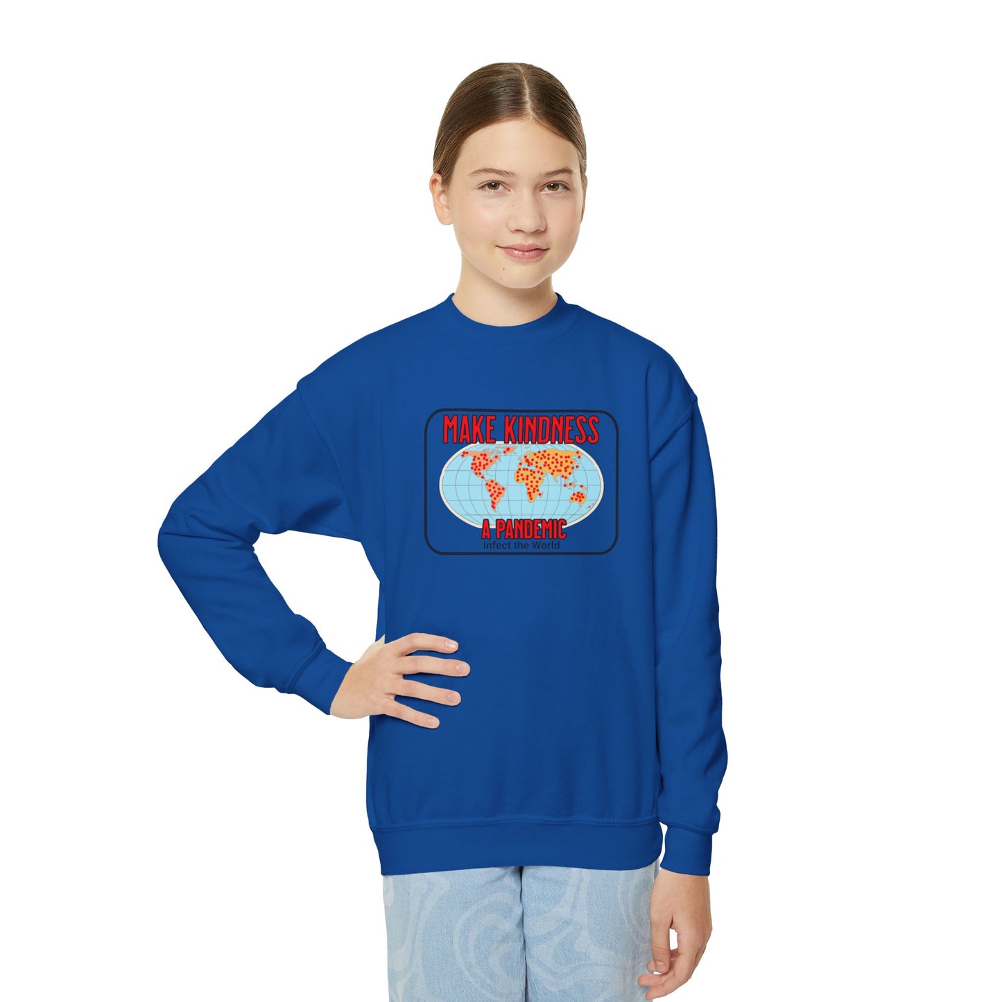 Make Kindness a Pandemic, Youth Crewneck Sweatshirt – Inspirational Christian Quote Graphic