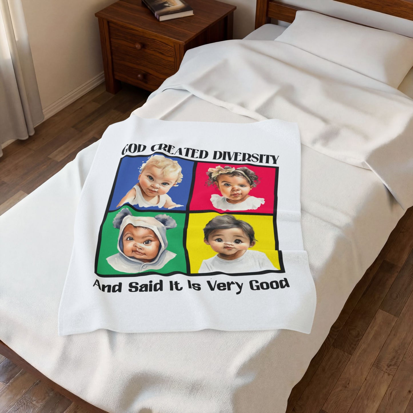 Velveteen Plush Blanket — "God Created Diversity1" Mosaic Portrait Throw