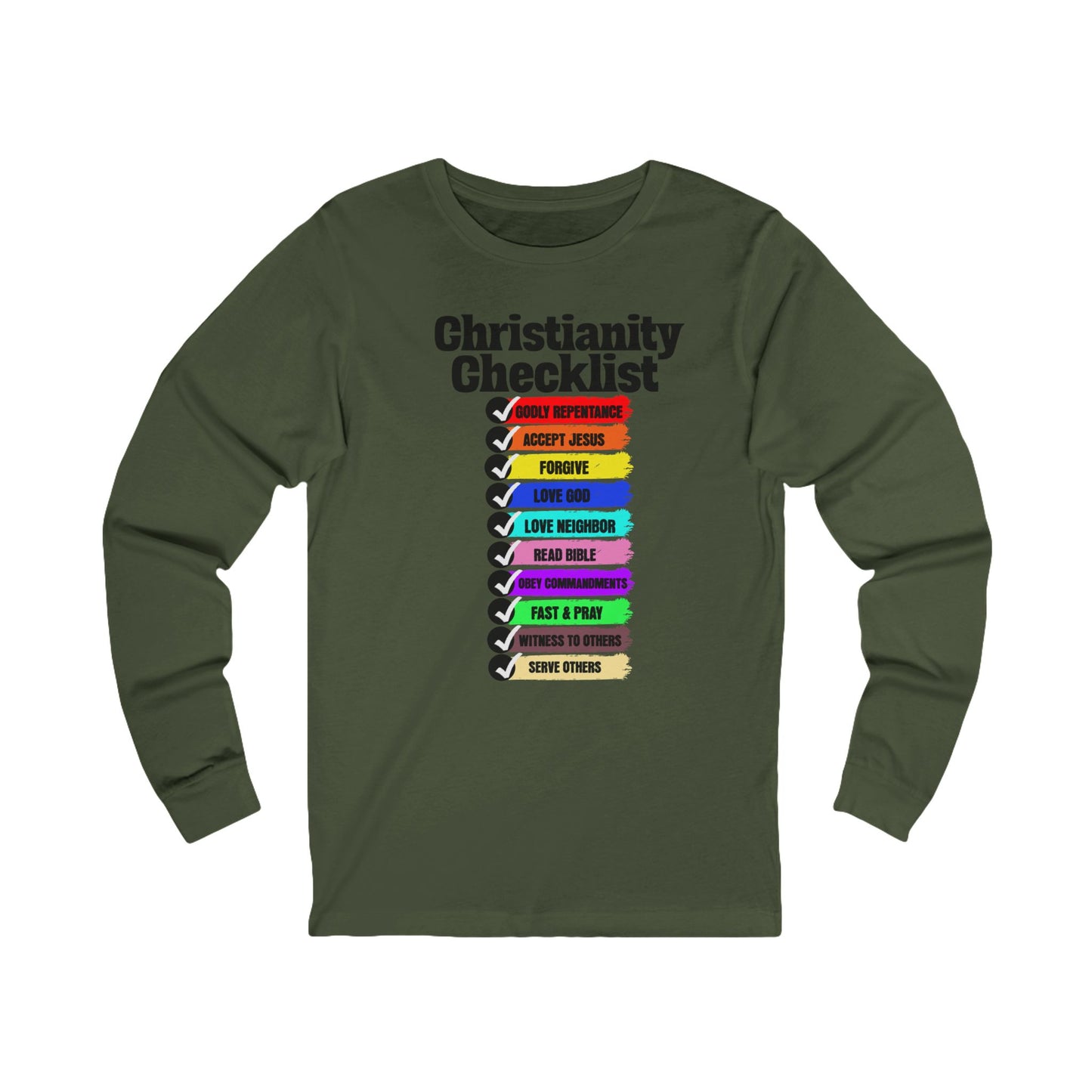 Christianity Checklist, Long Sleeve Tee — Faith-Based Christian Message Shirt