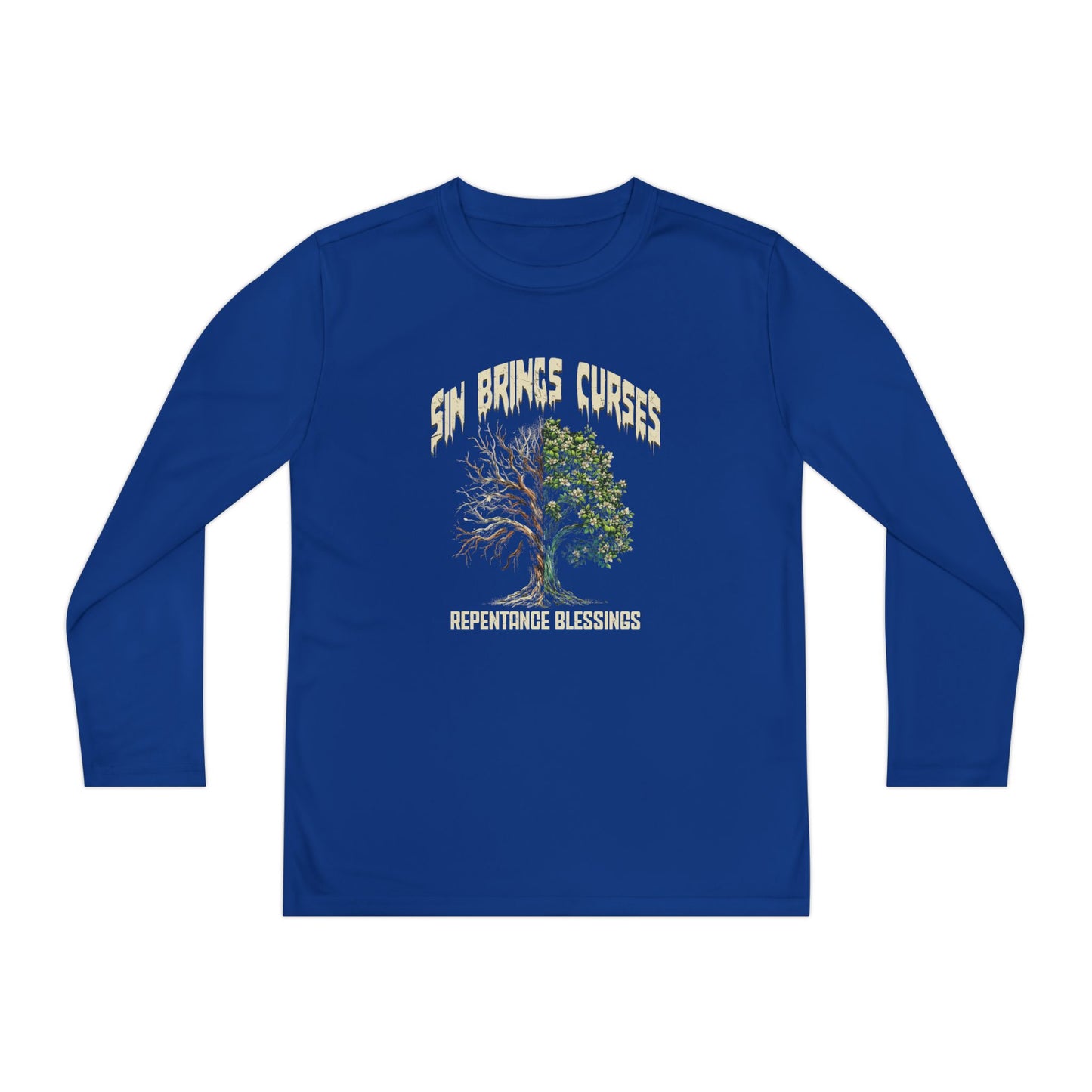 Sin Brings Curses-Repentance Blessings, Youth Long Sleeve Tee — Christian, Faith-Based