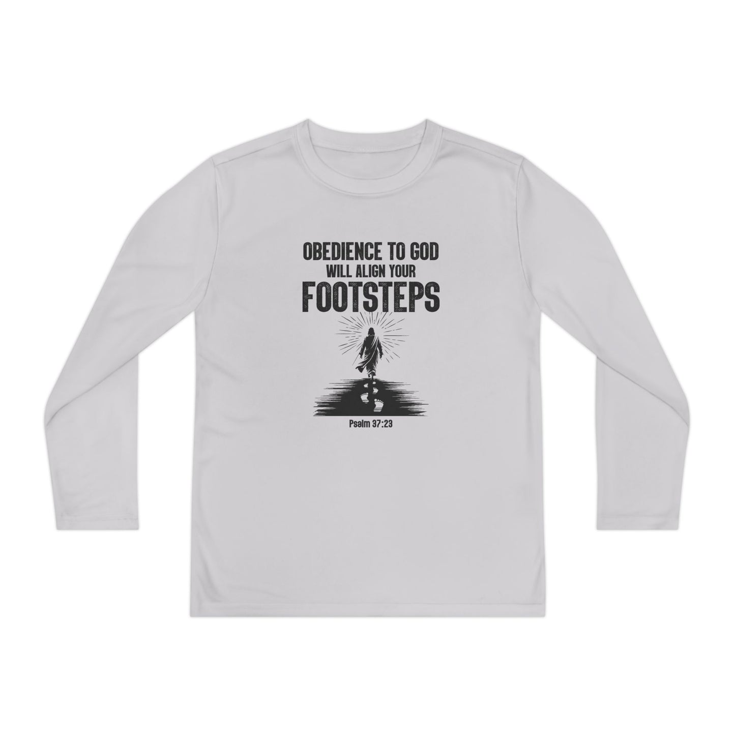 Obedience To God Will Align Footsteps, Youth Long Sleeve Tee — Christian, Faith-Based