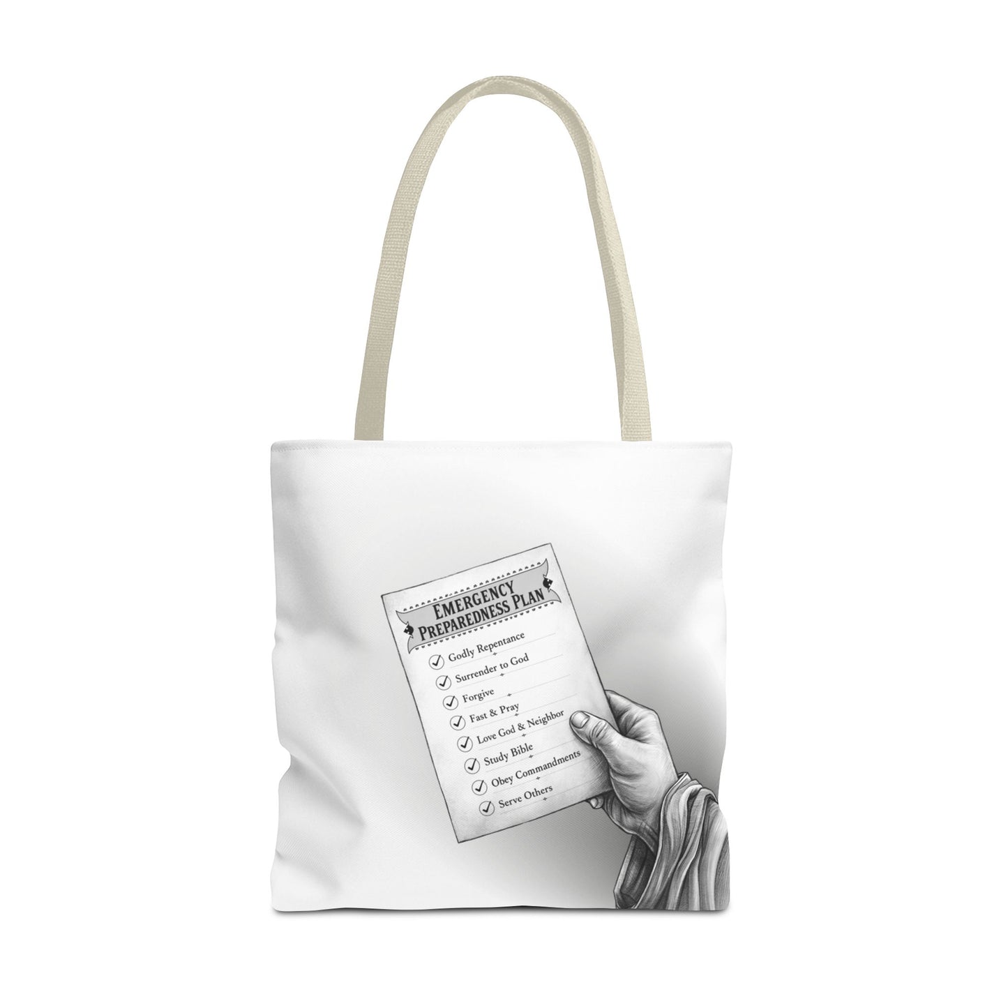 Emergency Preparedness Plan, Christian Tote Bag, Inspirational, Bible Faith