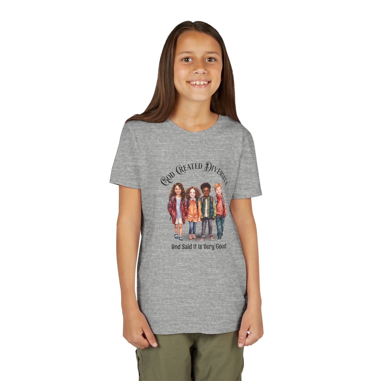 Youth Tee — "God Created Diversity and Said It Is Very Good" Kids Graphic Shirt, Faith-Based