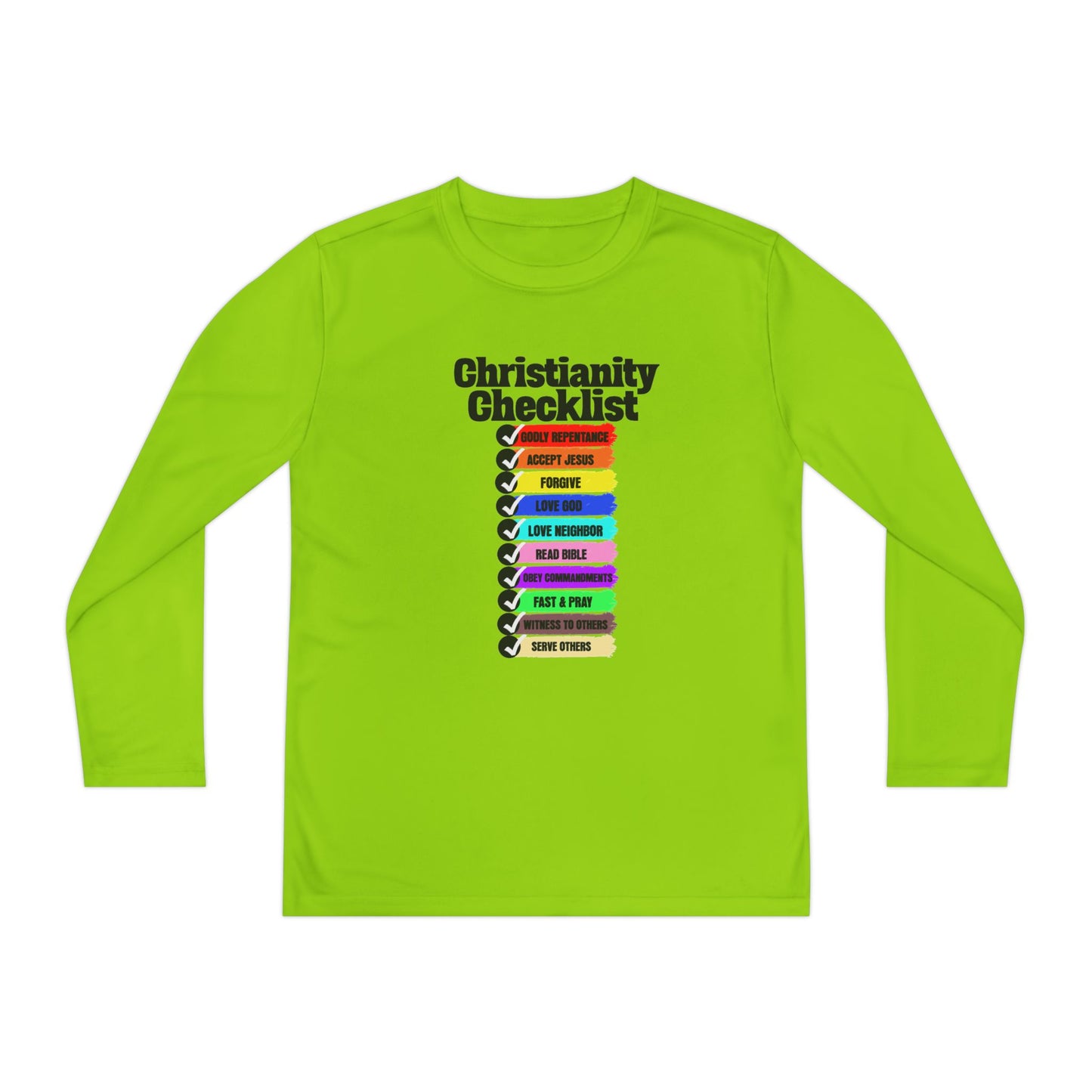 Christianity Checklist, Youth Long Sleeve Tee — Christian, Faith-Based