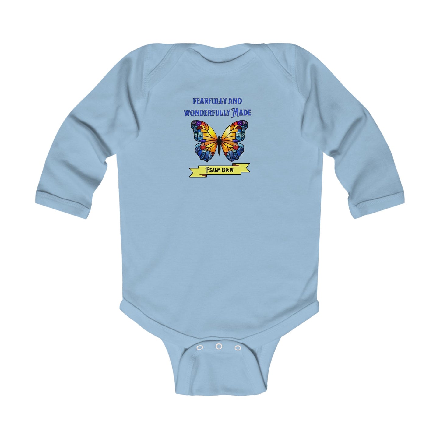 Fearfully and Wonderfully Made, Butterfly, Christian Infant Long Sleeve Onesie, Faith-Based