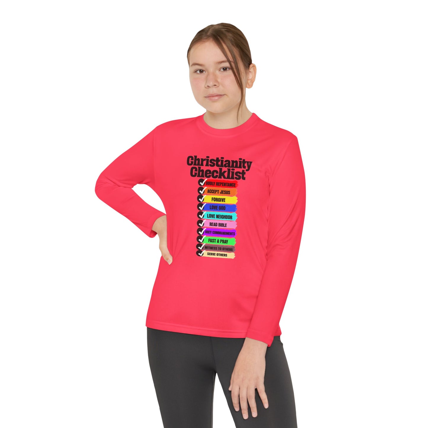 Christianity Checklist, Youth Long Sleeve Tee — Christian, Faith-Based