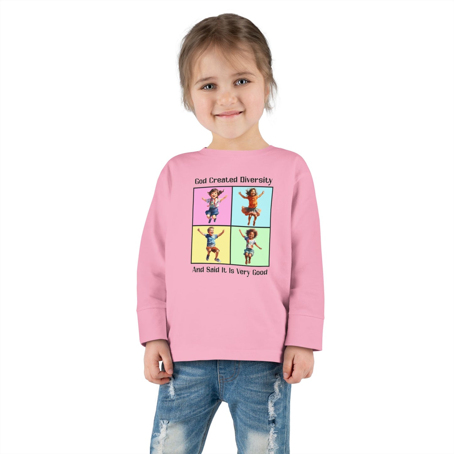 Toddler Long Sleeve Tee — "God Created Diversity" Kids Graphic Shirt, Faith-Based