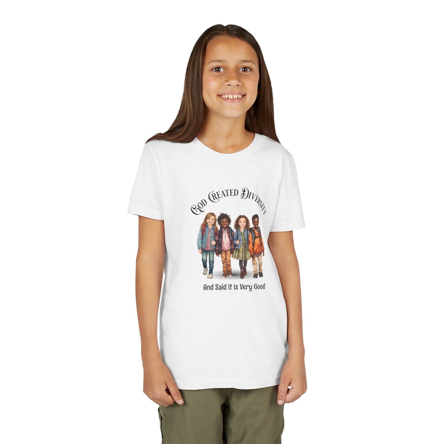 Youth Tee — "God Created Diversity and Said It Is Very Good" Kids Graphic Shirt, Faith-Based