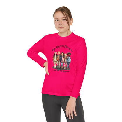 Youth Long Sleeve Tee — "God Created Diversity" Graphic Kids Shirt, Christian, Faith-Based