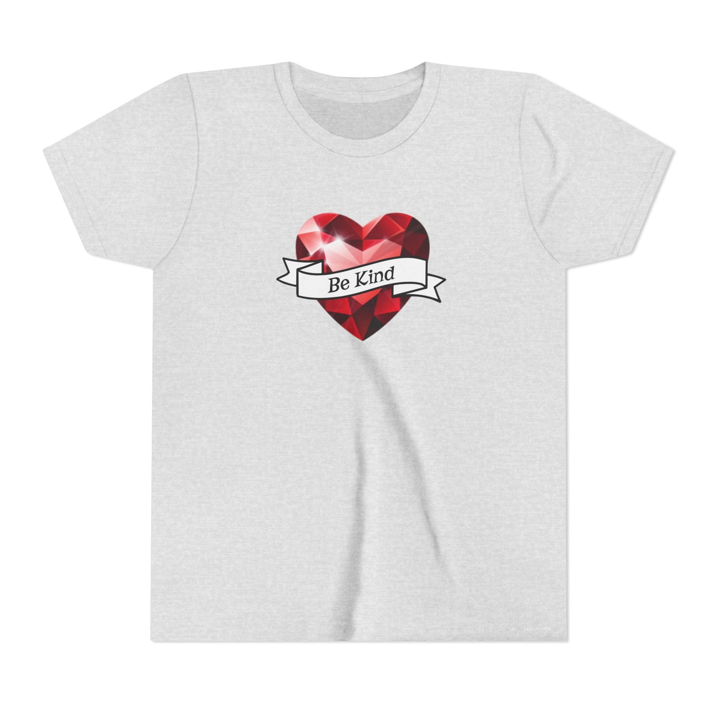 Youth Tee — 'Be Kind' Red Gem Heart Graphic, Christian, Faith-Based