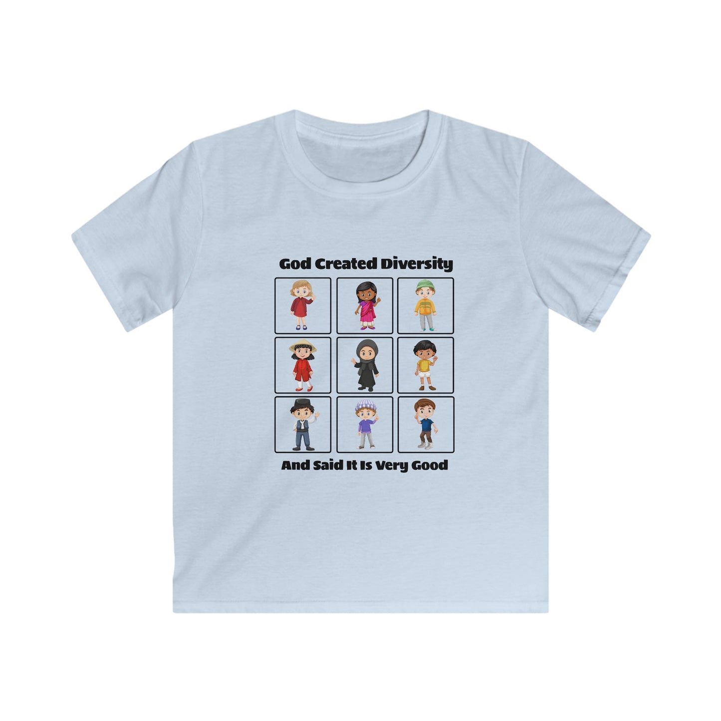 Kids Tee — "God Created Diversity" Cute Multicultural Children Graphic Shirt, Christian, Faith-Based