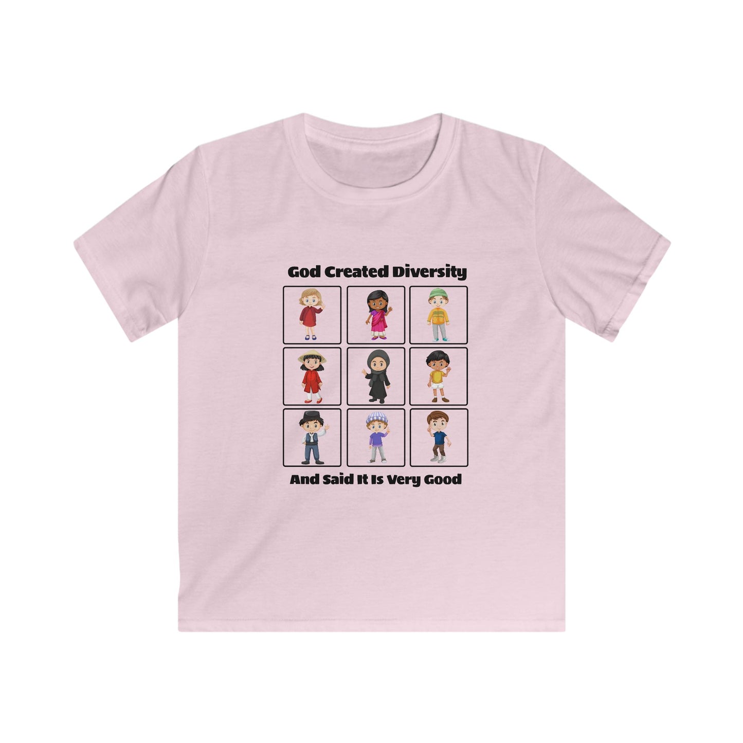 Kids Tee — "God Created Diversity" Cute Multicultural Children Graphic Shirt, Christian, Faith-Based