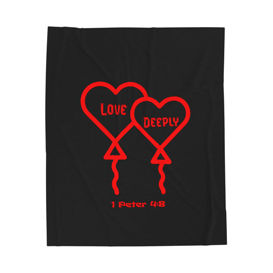 Velveteen Plush Blanket — 'Love Deeply' Heart Design (1 Peter 4:8), Faith-Based