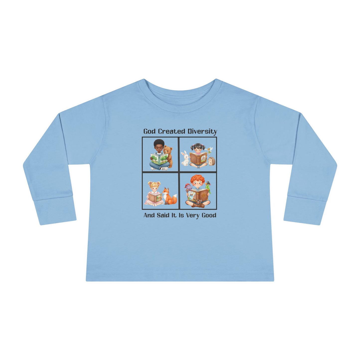 Toddler Long Sleeve Tee — "God Created Diversity" Kids Graphic Shirt, Faith-Based