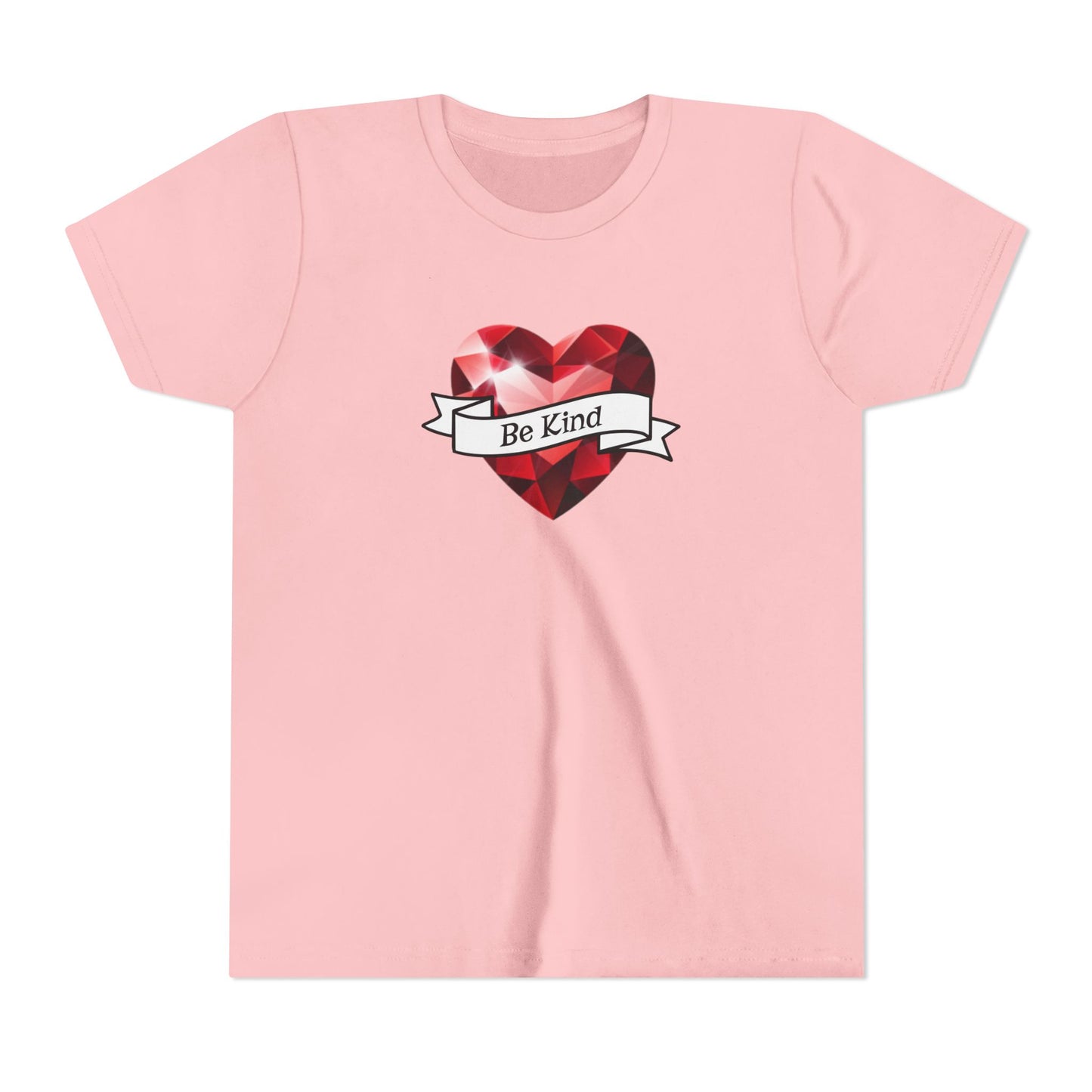 Youth Tee — 'Be Kind' Red Gem Heart Graphic, Christian, Faith-Based