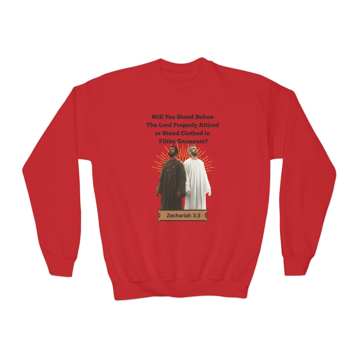 Stand Before the Lord Properly Attired, Youth Crewneck Sweatshirt – Inspirational Christian Quote Graphic