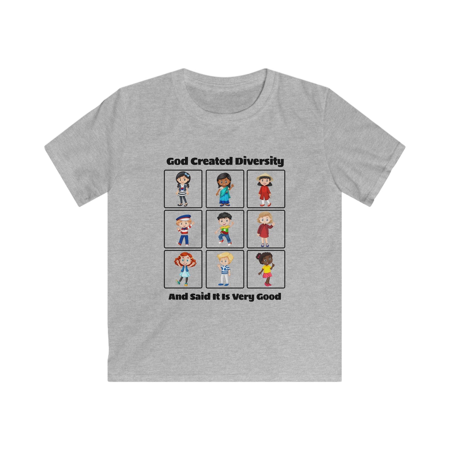 Kids Tee — "God Created Diversity" Cute Multicultural Children Graphic Shirt, Christian, Faith-Based