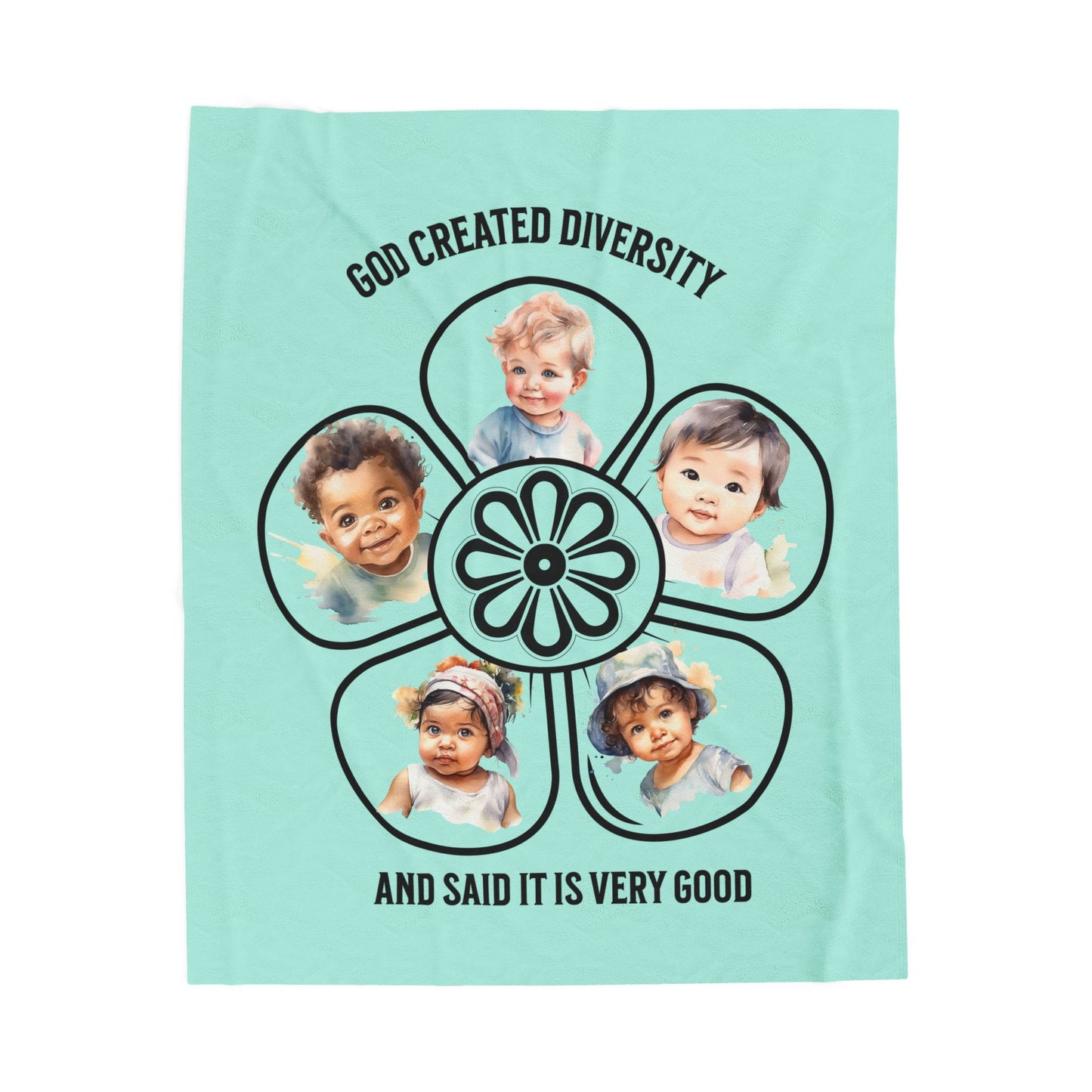 Velveteen Plush Blanket – "God Created Diversity and Said It Is Very Good" Baby Photo Floral Design