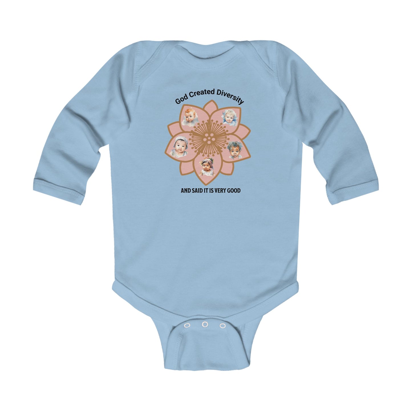 Infant Bodysuit — "God Created Diversity and Said It’s Very Good" Floral Baby Onesie, Faith-Based, Christian