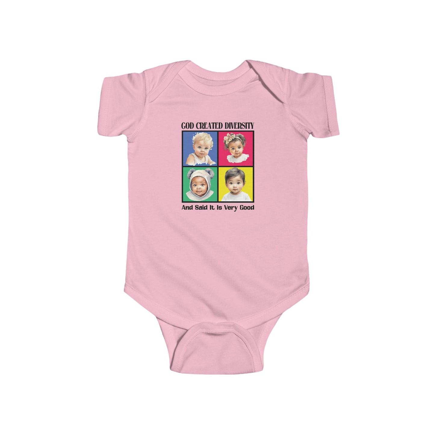 Baby Bodysuit — "God Created Diversity and Stated It Is Very Good" Colorful Babies Graphic