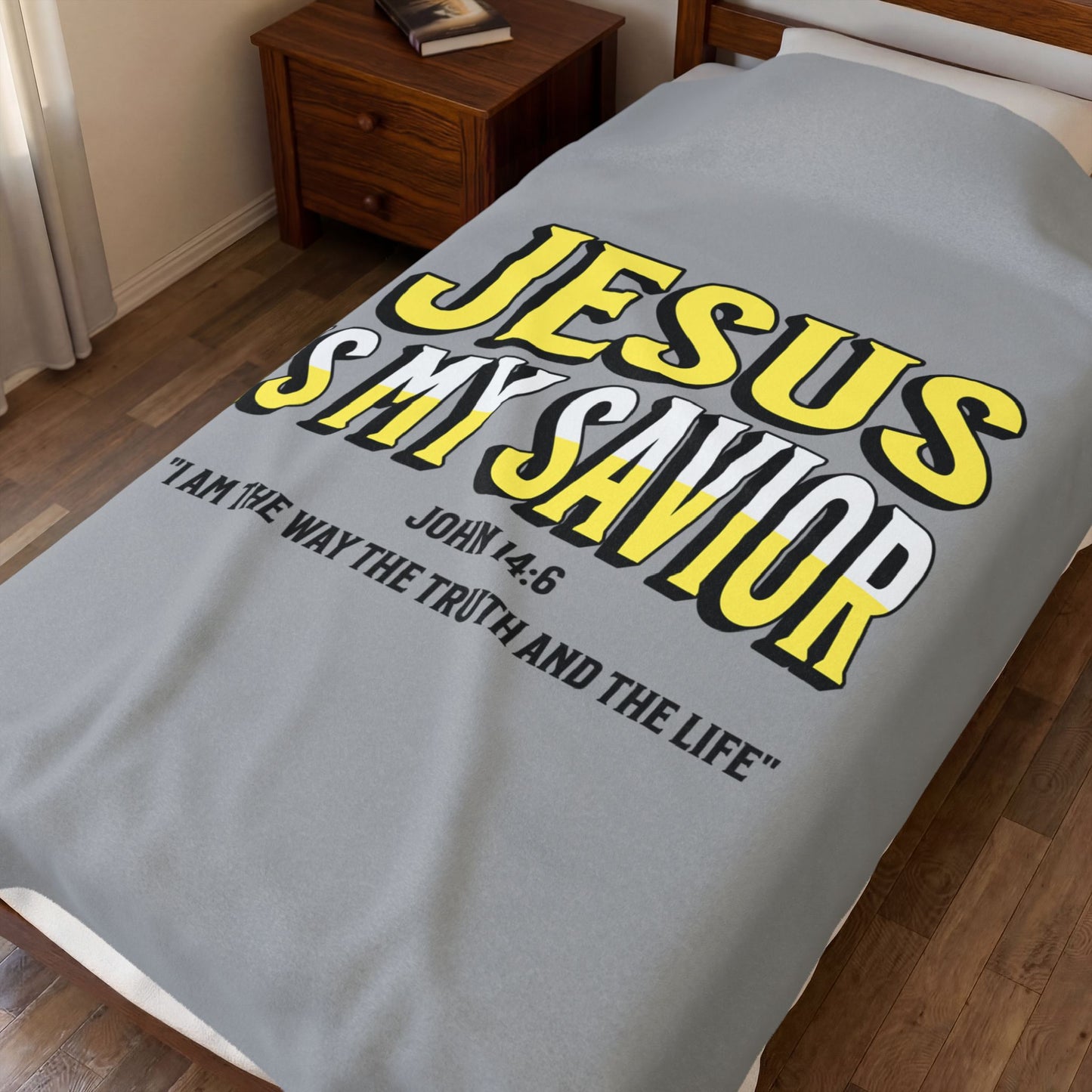 Velveteen Blanket — "Jesus Is My Savior" Christian Throw with John 14:6 Scripture, Faith Based