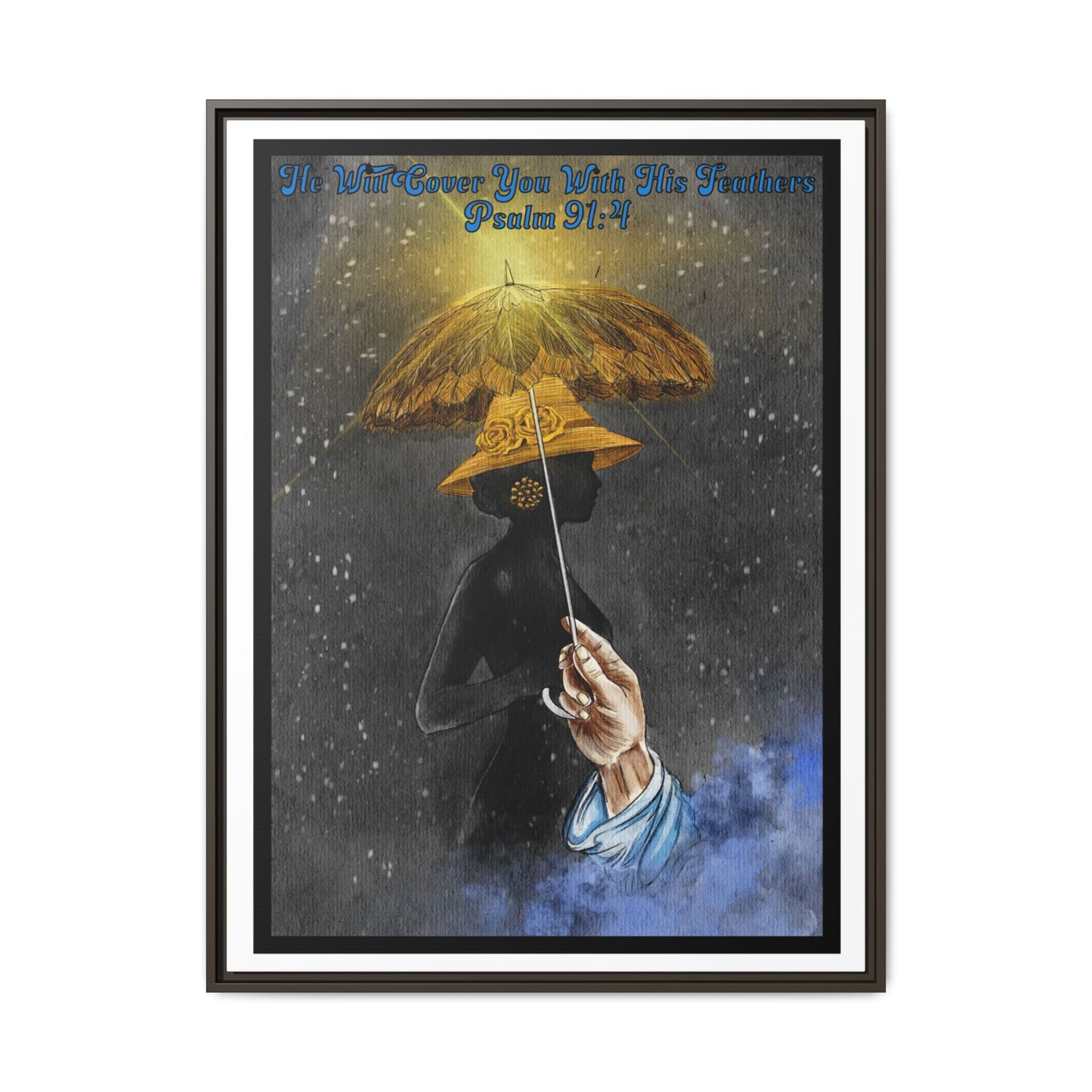 Framed Matte Canvas – Psalm 91:4, He will Cover You With His Feathers, Wall Art, Faith-Based