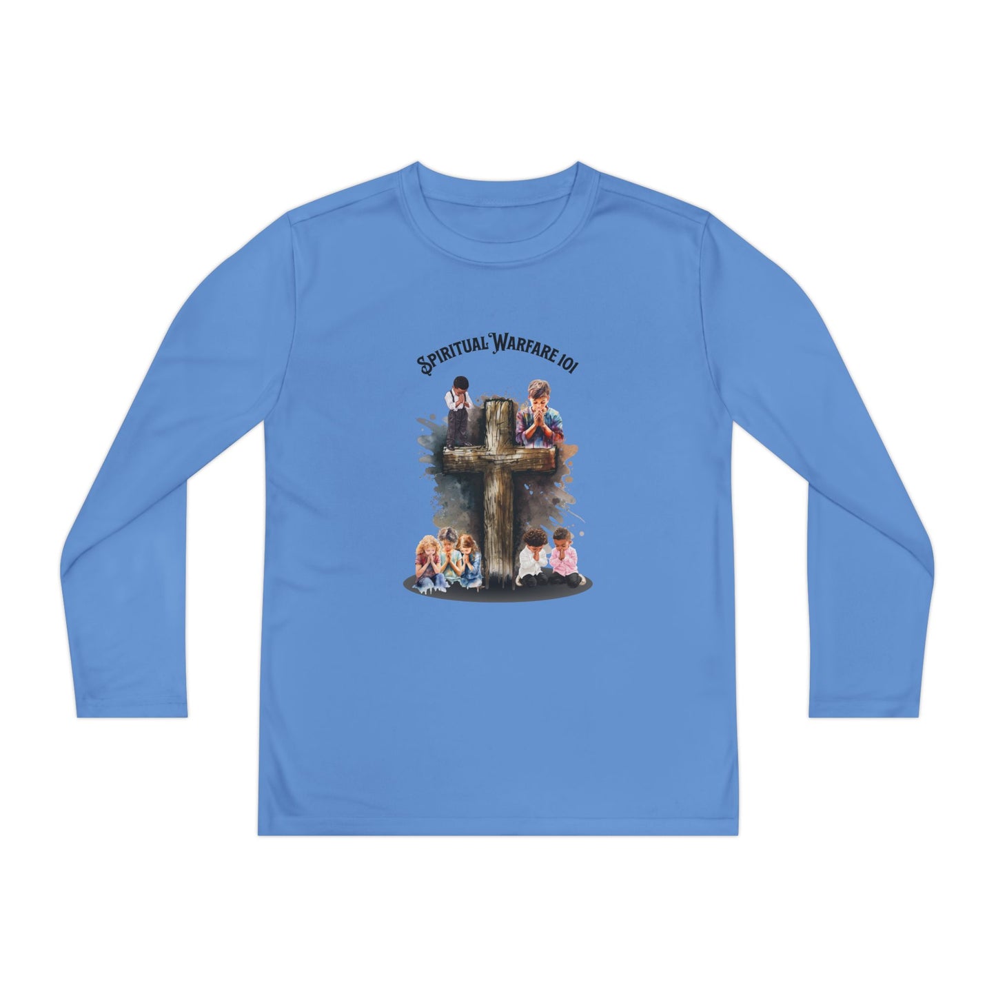 Youth Long Sleeve Tee — Spiritual Warfare Cross Design