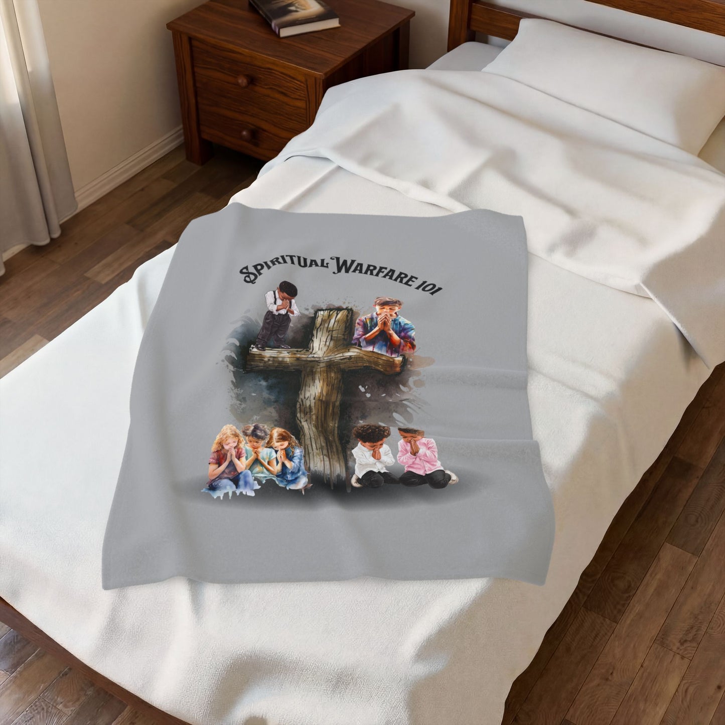 Spiritual Warfare 101 Velveteen Plush Blanket — Christian Cross Prayer Kids Throw