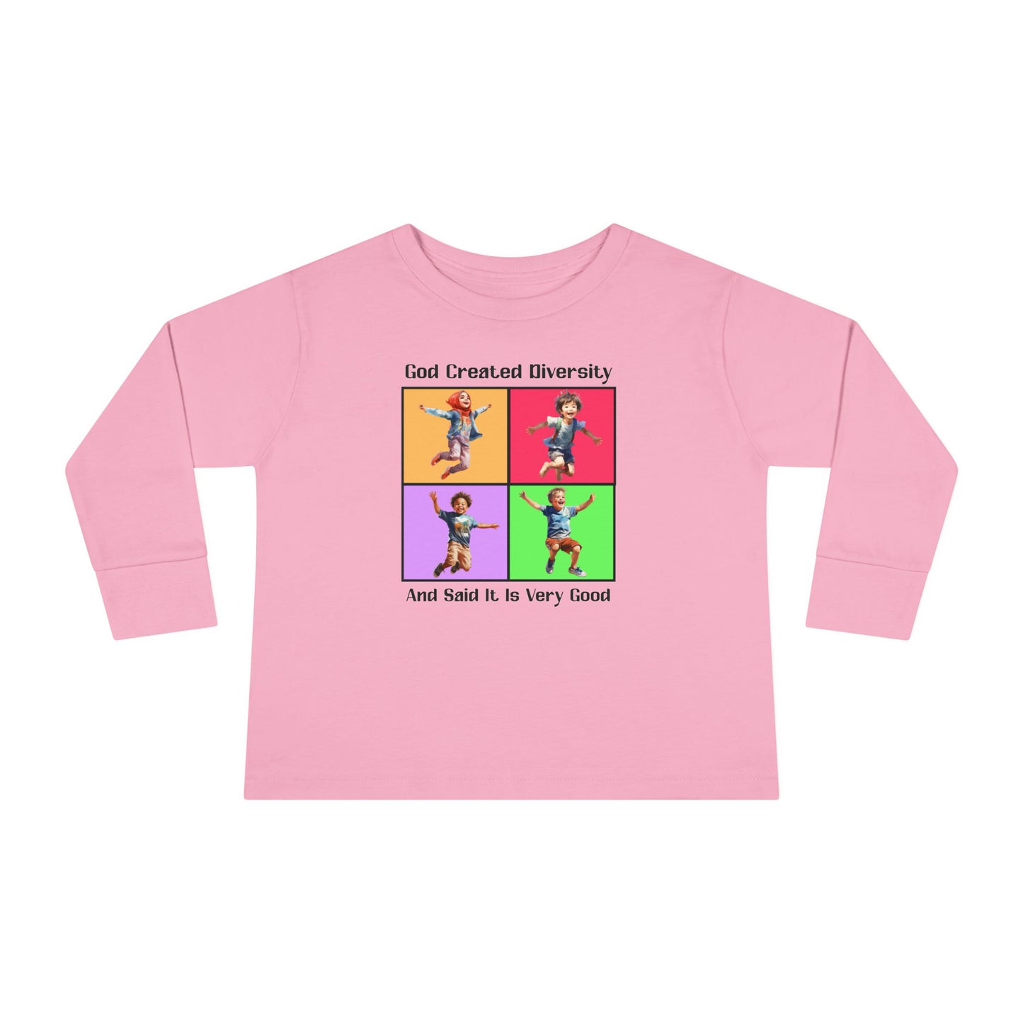 Toddler Long Sleeve Tee — "God Created Diversity" Kids Graphic Shirt, Faith-Based