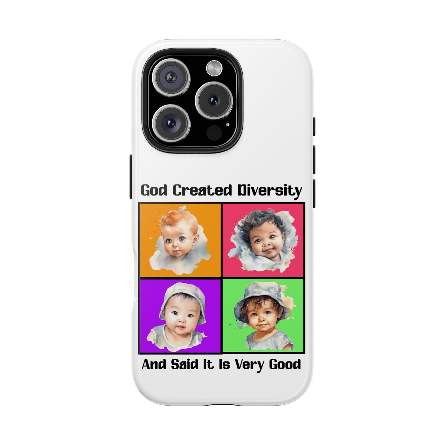 God Created Diversity and Said It Is Very Good, Cute Babies in Square2- Phone Case, Christian, Faith-Based