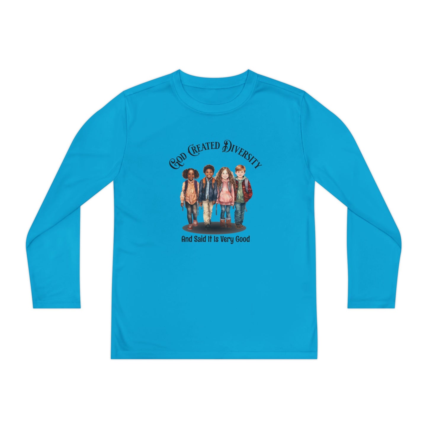 Youth Long Sleeve Tee — "God Created Diversity" Graphic Kids Shirt, Christian, Faith-Based
