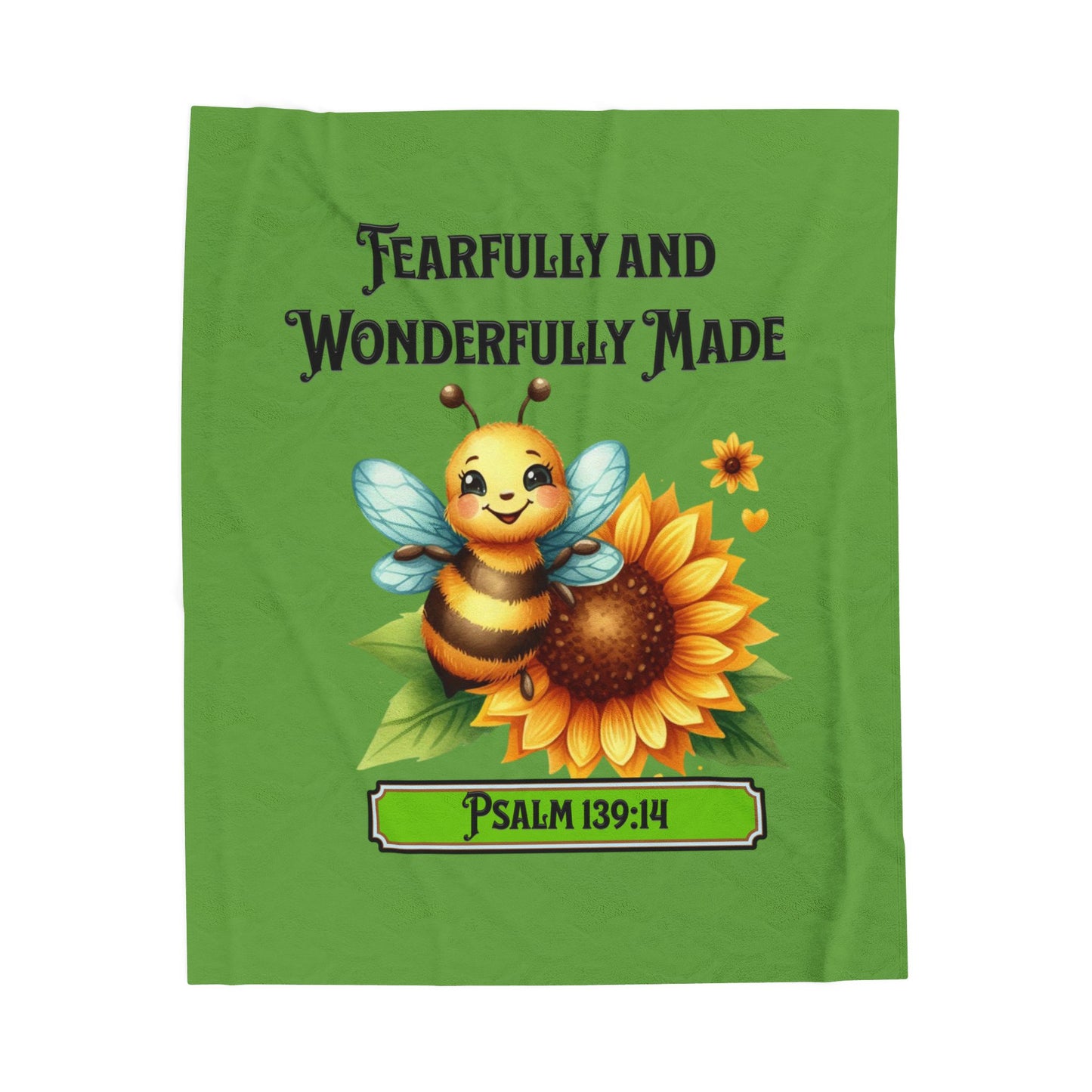 Velveteen Plush Blanket — "Fearfully and Wonderfully Made" Bee & Sunflower Psalm 139:14