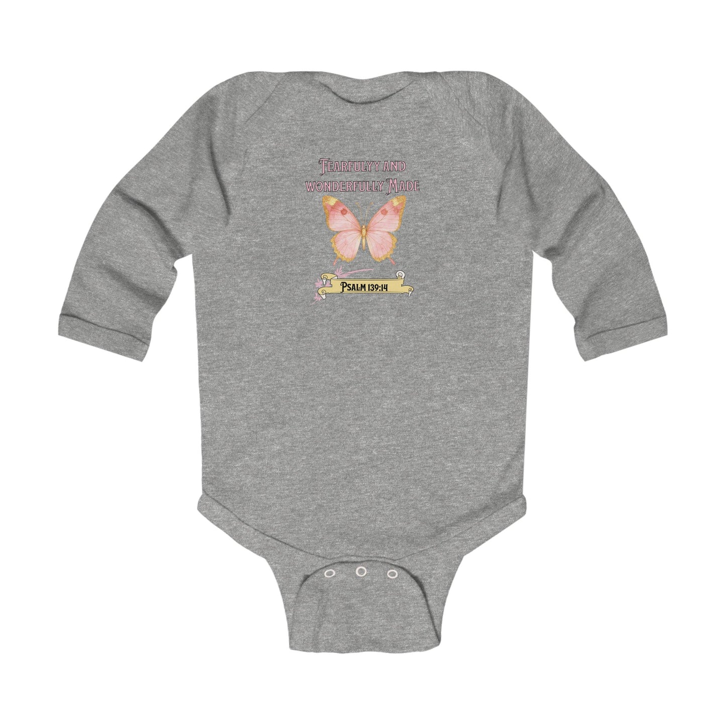 Fearfully and Wonderfully Made, Butterfly, Christian Infant Long Sleeve Onesie, Faith-Based
