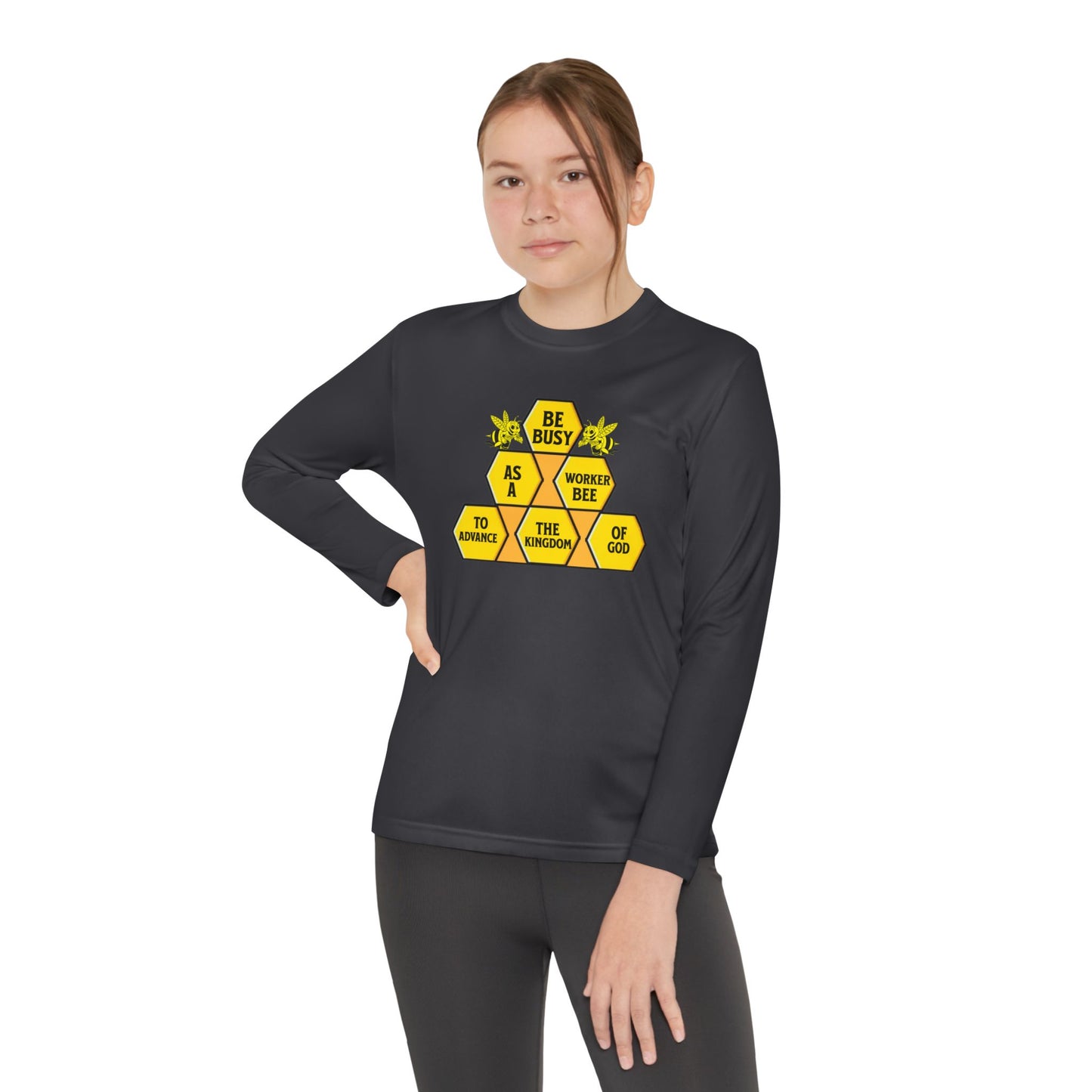 Be Busy As A Worker Bee, Youth Long Sleeve Tee — Christian, Faith-Based