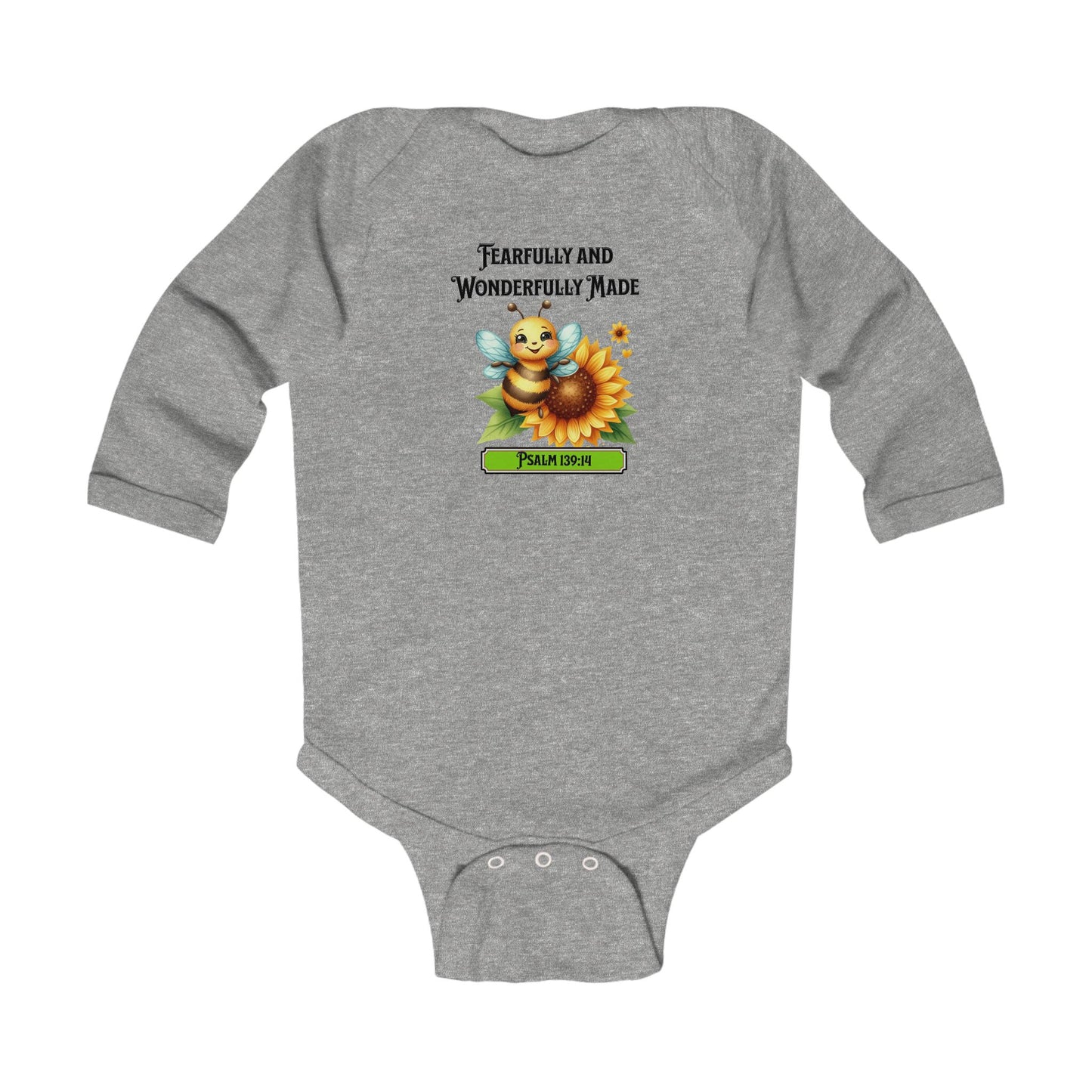 Fearfully and Wonderfully Made, Butterfly, Christian Infant Long Sleeve Onesie, Faith-Based, Bubble Bee