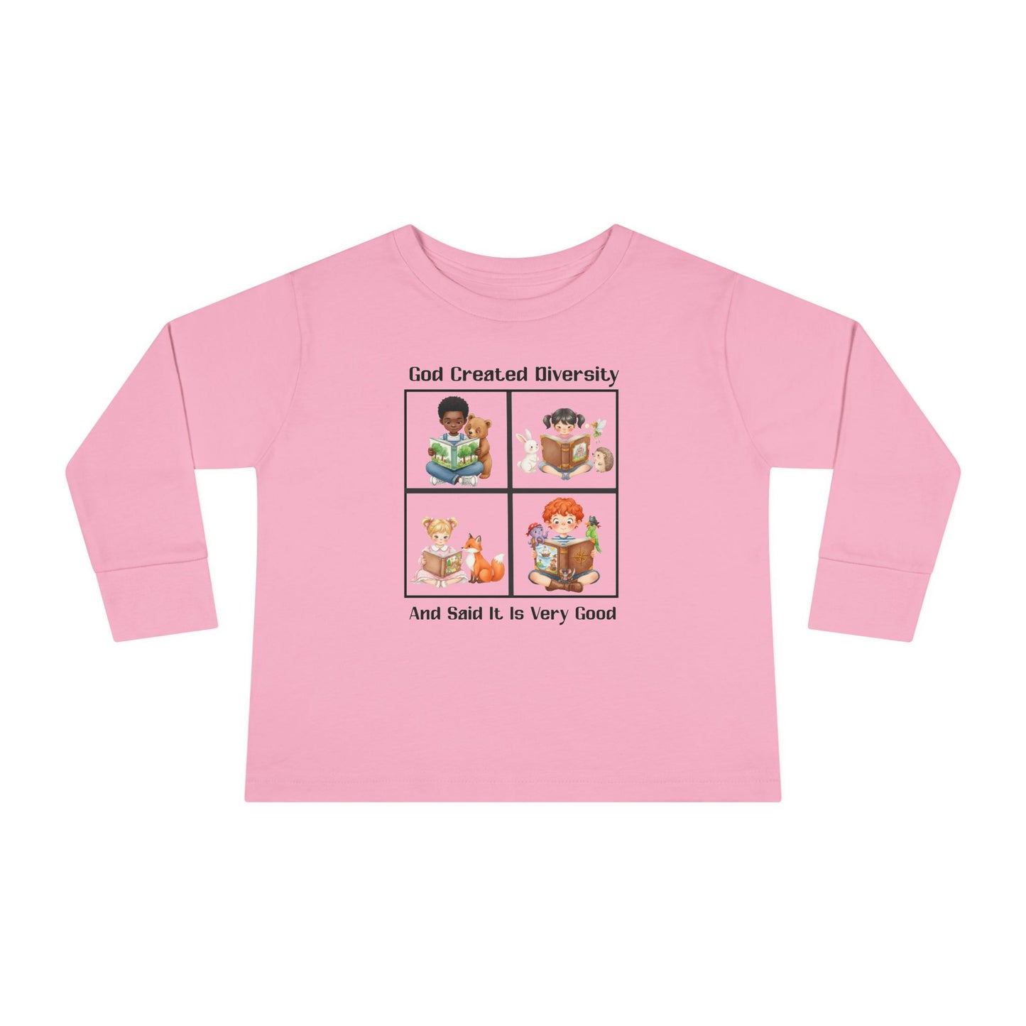 Toddler Long Sleeve Tee — "God Created Diversity" Kids Graphic Shirt, Faith-Based